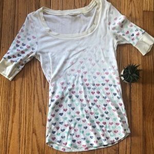 1/2 length scoop neck waffle shirt with hearts